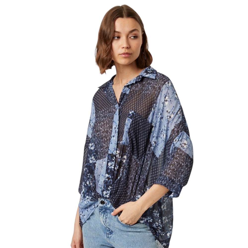 French Connection Patchwork Georgette Twist Front Shirt Size Medium